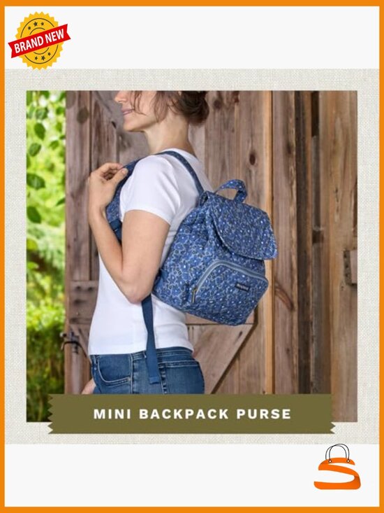 Mini Backpack Purse with Adjustable Straps, 6 Pockets, Quilted Cotton main image 6